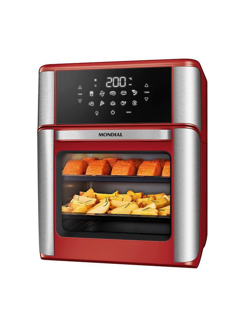Fritadeira Air Fryer Forno Oven Mondial Vermelho e Inox 2200W 12L AFON-12L-RI 220V