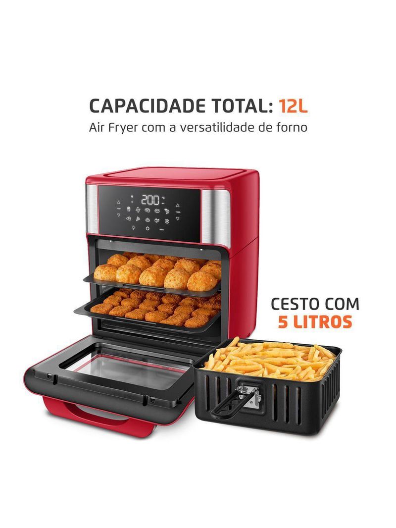 Fritadeira Air Fryer Forno Oven Mondial Vermelho e Inox 2200W 12L AFON-12L-RI 220V