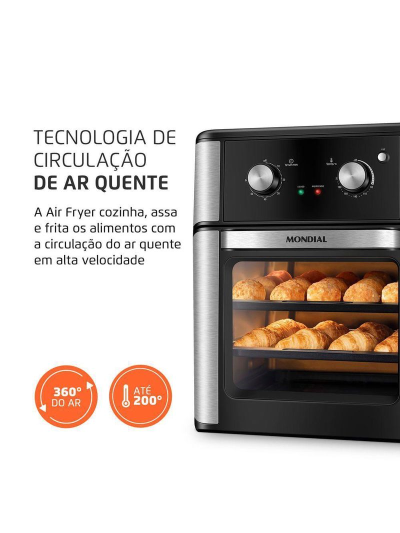 Fritadeira Air Fryer Forno Oven Mondial 2000W Preto 12L AFON-12L-AB 110V