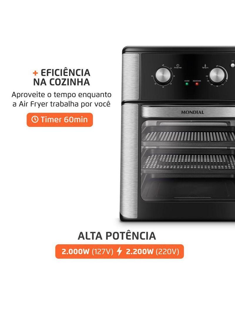 Fritadeira Air Fryer Forno Oven Mondial 2000W Preto 12L AFON-12L-AB 110V