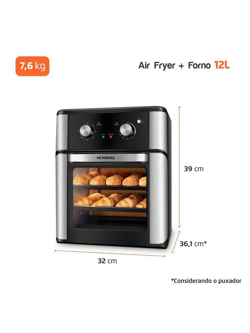 Fritadeira Air Fryer Forno Oven Mondial 2000W Preto 12L AFON-12L-AB 110V