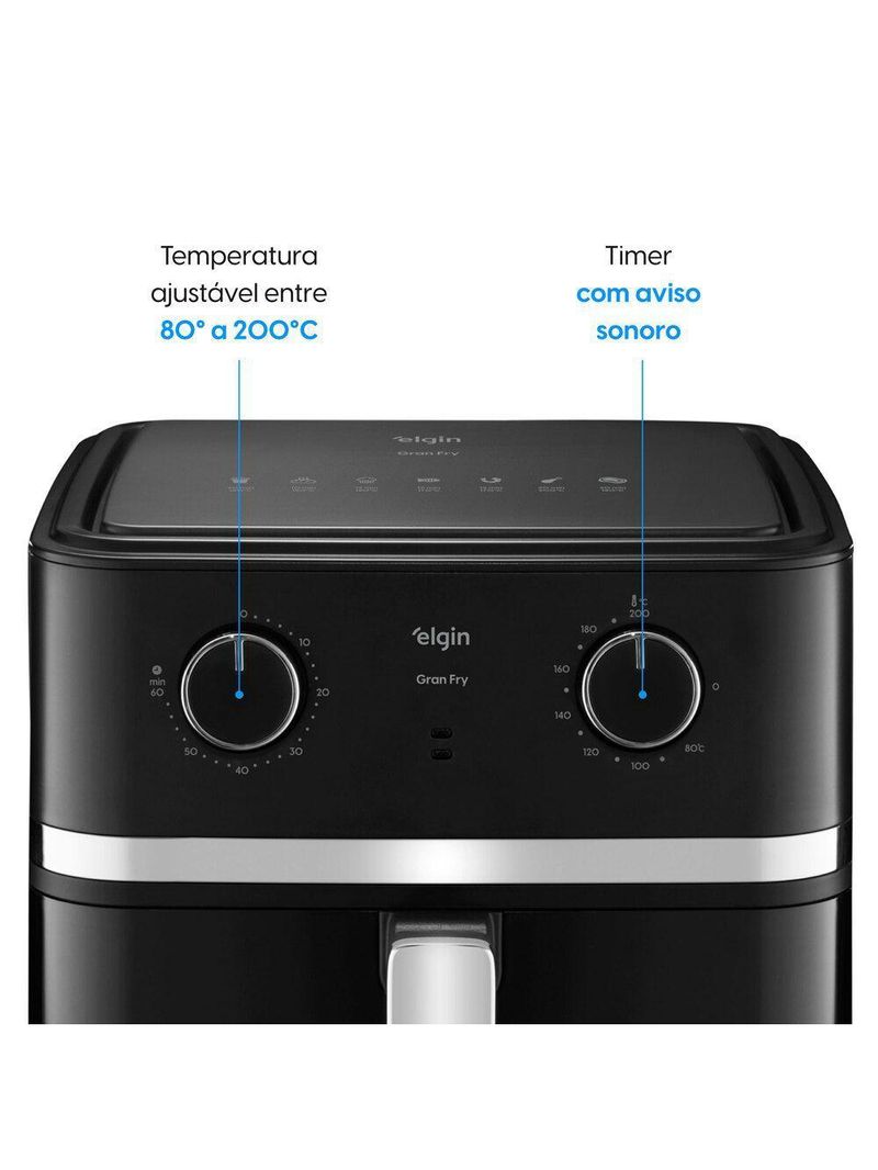 Fritadeira Air fryer Gran Fry 8 Litros 1750W Preta Grelha Removível 220V