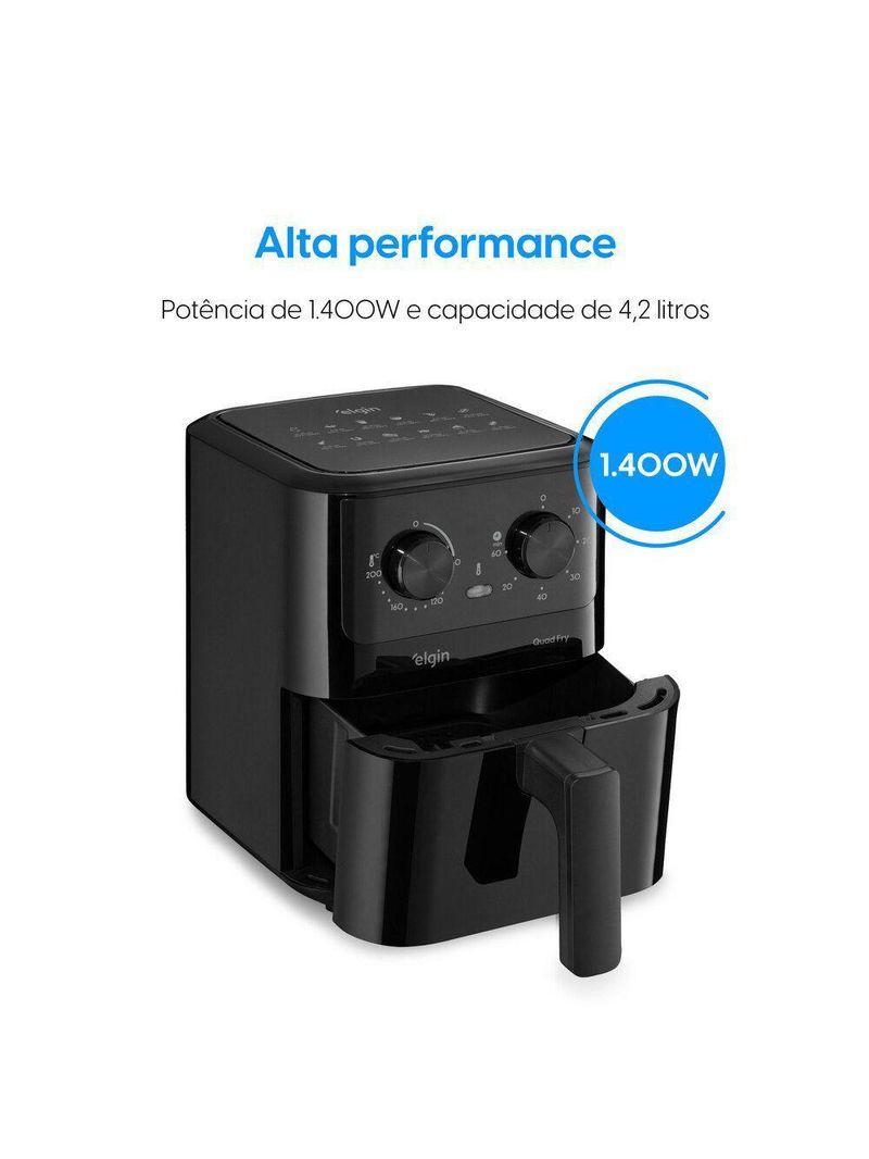 Fritadeira Air Fryer Quad Fry 1400W 4,2L Preta Com Tecnologia Air Circuit 360° 220V