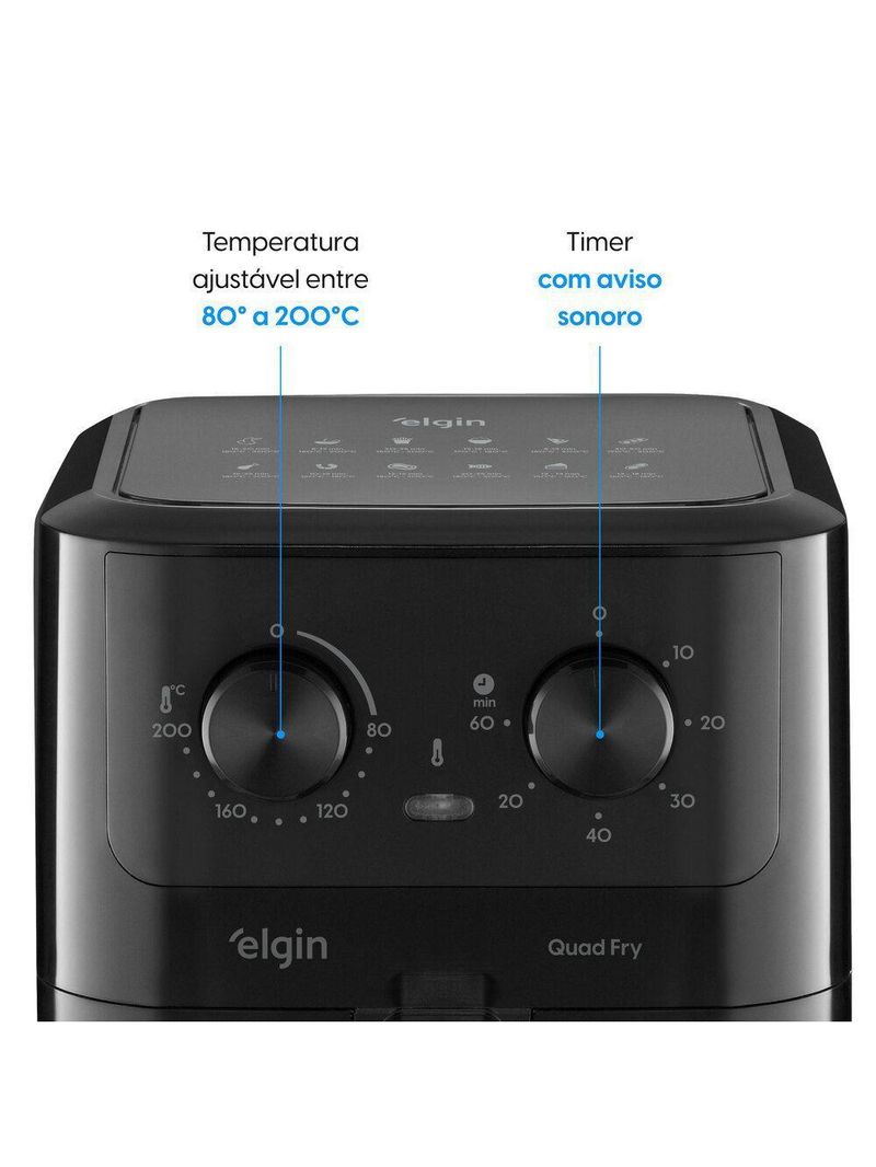 Fritadeira Air Fryer Quad Fry 1400W 4,2L Preta Com Tecnologia Air Circuit 360° 220V