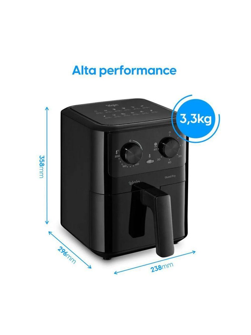 Fritadeira Air Fryer Quad Fry 1400W 4,2L Preta Com Tecnologia Air Circuit 360° 220V