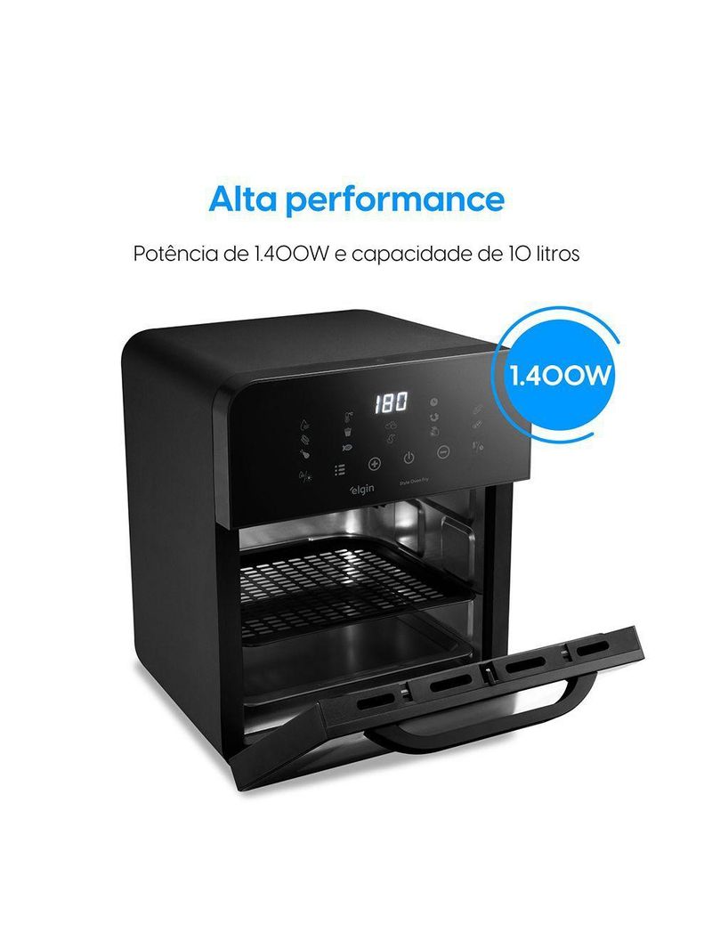 Fritadeira Air Fryer Forno Style Oven Fry 10 Litros 110v 1400w Grelha Removível Com Painel Digital