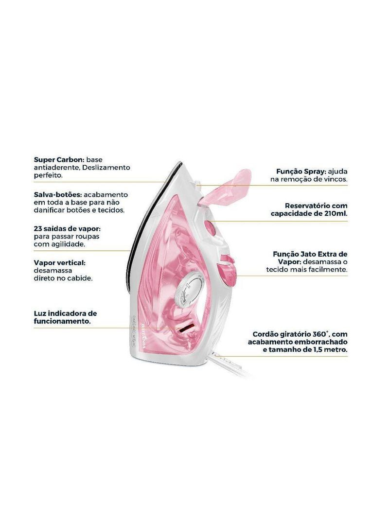 Ferro De Passar A Vapor Britânia Rosa Vapor Extra BFVE01A 220V