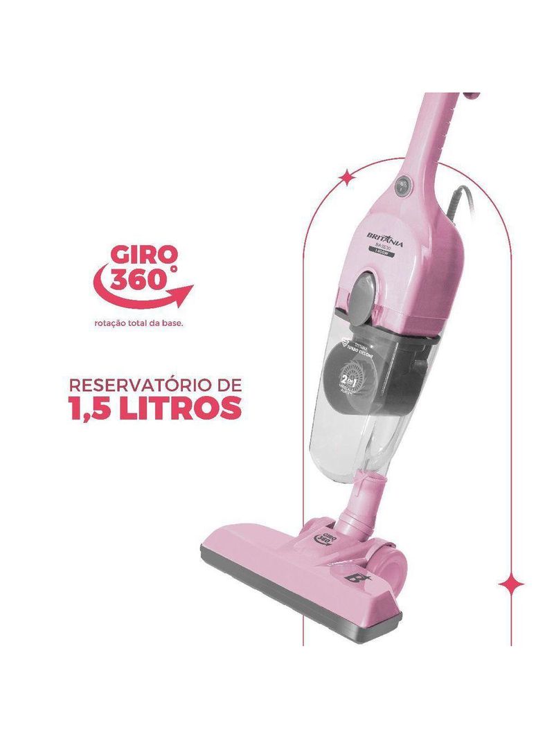Aspirador de Pó Rosa Vertical Britânia 2 em 1 1400W BASE30 220V