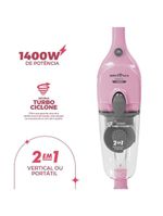 Aspirador de Pó Rosa Vertical Britânia 2 em 1 1400W BASE30 220V