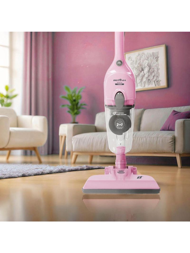 Aspirador de Pó Rosa Vertical Britânia 2 em 1 1400W BASE30 220V