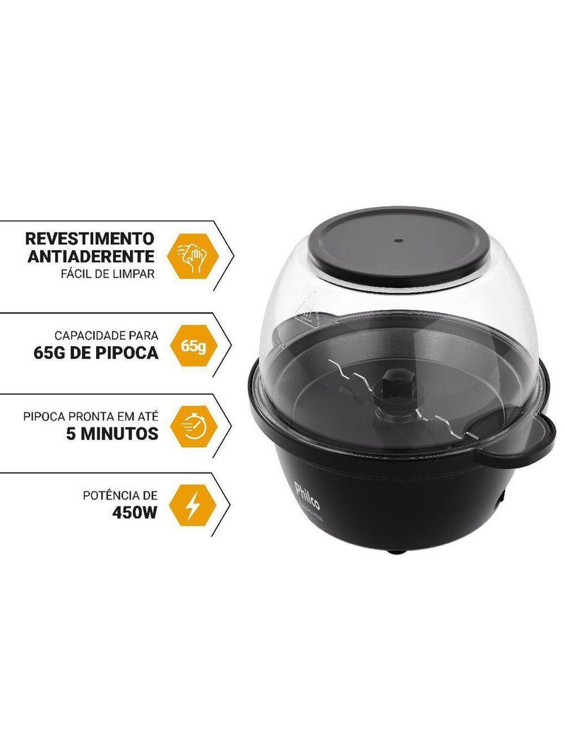 Pipoqueira Elétrica Philco 2 em 1 Antiaderente 65g PPIE03A 110V