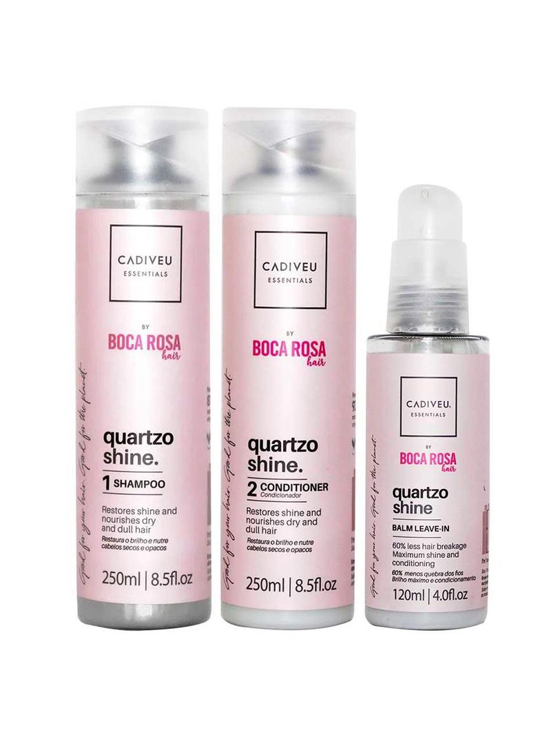 Cadiveu professional quartzo shine by boca rosa hair - kit shampoo + condicionador + leave-in