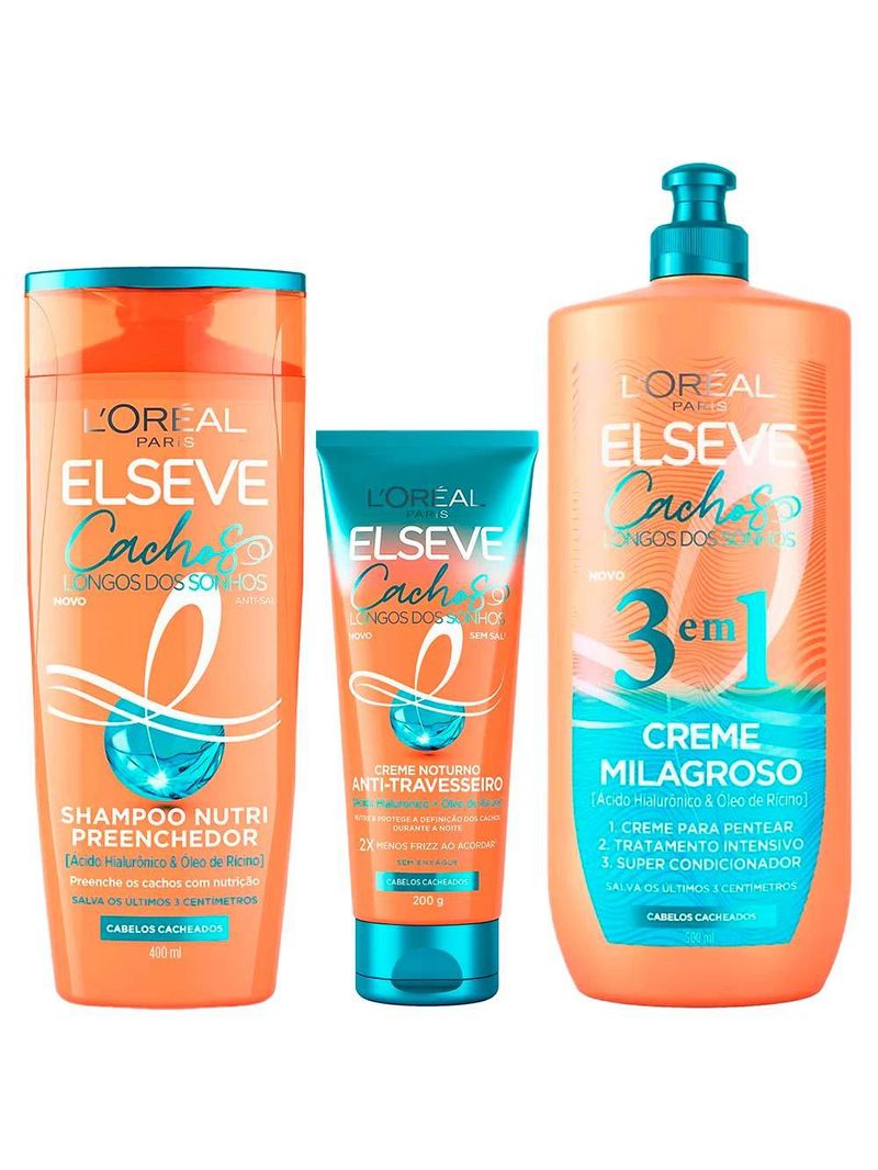 Elseve cachos longos dos sonhos kit - shampoo + creme noturno + creme 3 em 1