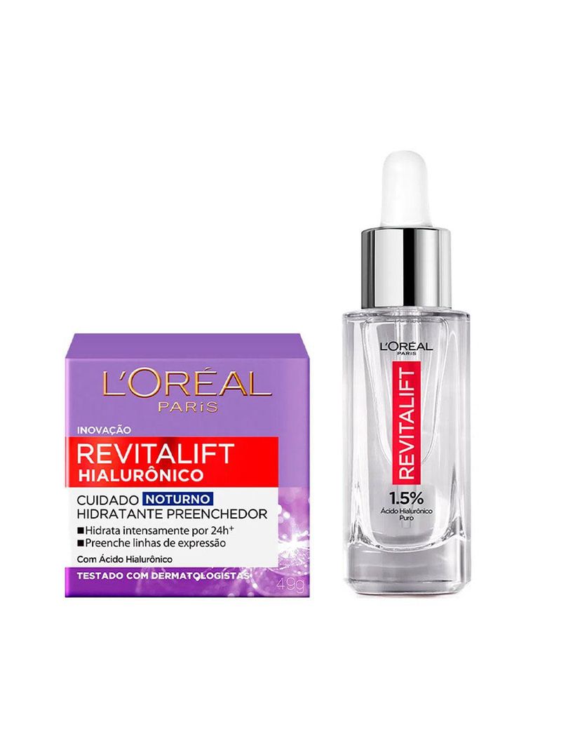 L'oréal paris revitalift hialurônico kit - creme noturno + sérum anti-idade