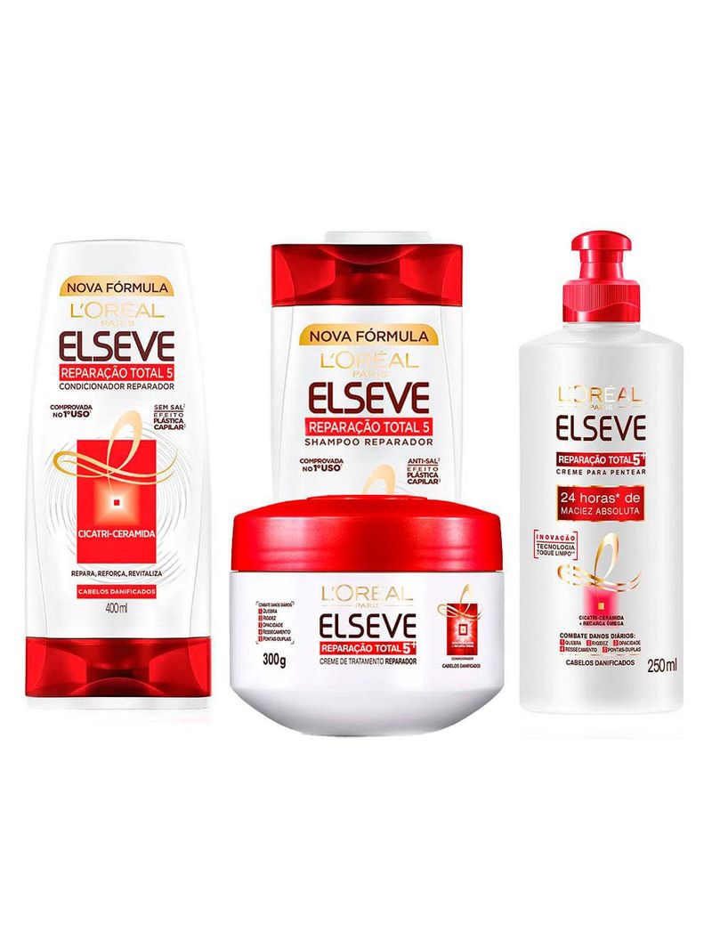 Elseve reparação total 5 kit - shampoo + condicionador + creme de pentear + tratamento