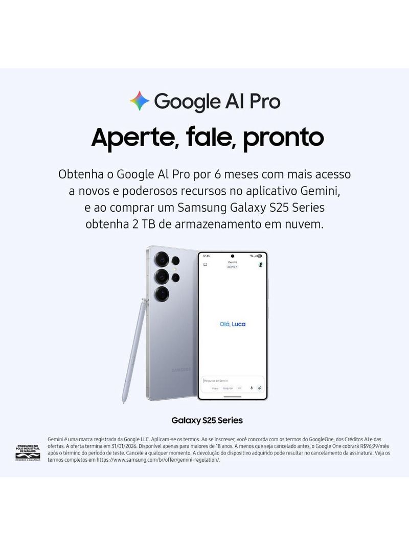 Smartphone samsung galaxy s25 ultra titânio azul 256gb, tela 69", 12gb ram, ai inteligência artificial, ip68, s-pen, snapdragon 8 elite e 4 câmeras