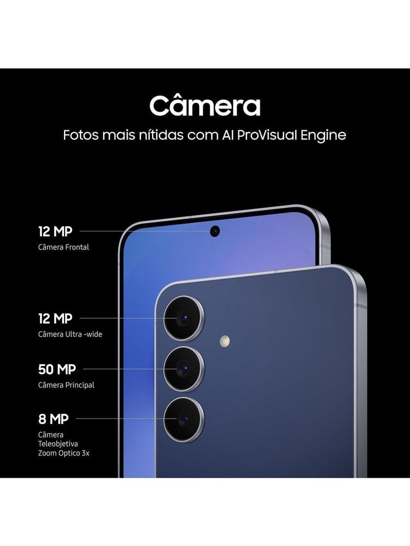 Smartphone samsung galaxy s25 fe 5g tela 6,7” amoled 256gb 8gb ram câmera 50mp azul-marinho