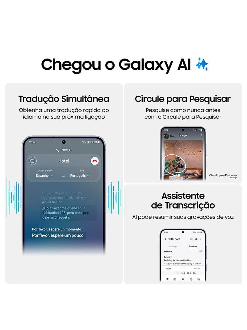 Smartphone samsung galaxy s24 5g preto 128gb, tela 62”, 8gb ram, inteligência artificial, ip68, processador exynos 2400, câmera tripla traseira