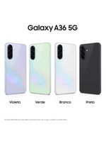 Smartphone samsung galaxy a36 5g violeta 256gb, 8gb ram, câmera tripla até 50mp, tela super amoled 67", ip67, nfc, recursos ai e snapdragon 6 gen 3