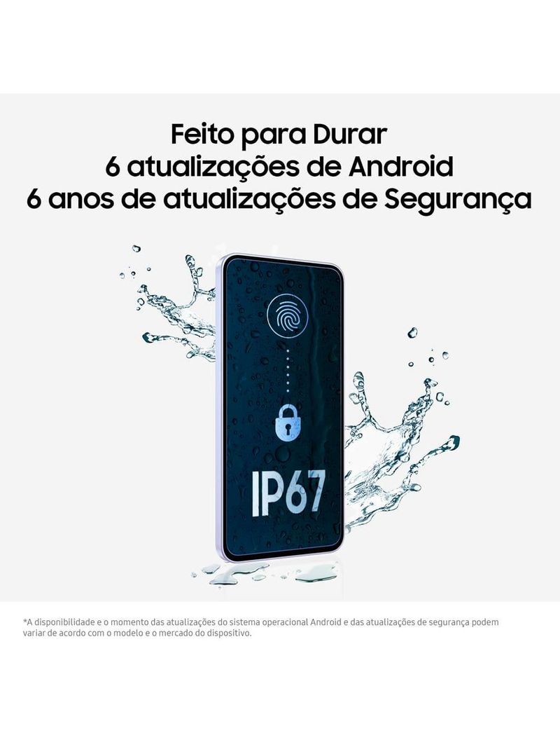 Smartphone samsung galaxy a36 5g branco 128gb, 6gb ram, câmera tripla até 50mp, tela super amoled 67", ip67, nfc, recursos ai e snapdragon 6 gen 3