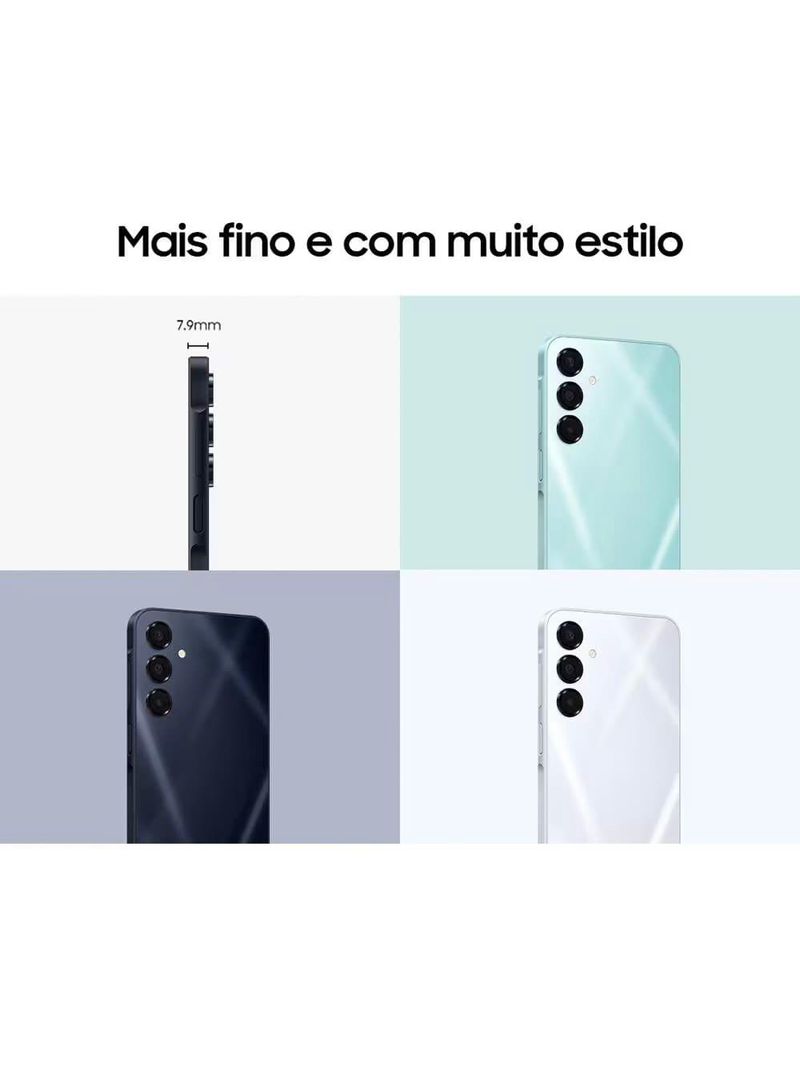 Smartphone samsung galaxy a16 5g azul escuro, 128gb, 4gb ram, câmera de até 50mp, tela 67", nfc, ip54, bateria 5000 mah e processador exynos 1330