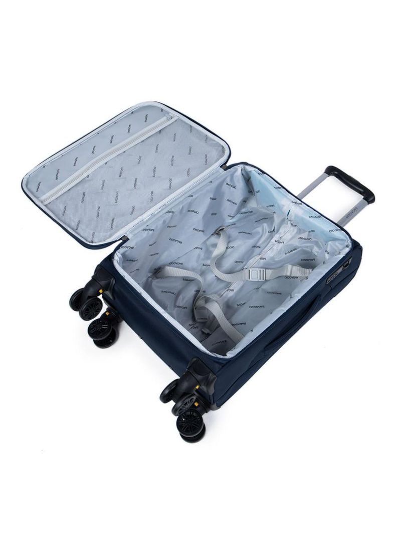 Mala de viagem pequena poliéster 4 rodas 360º removíveis com cadeado embutido lyon azul escuro