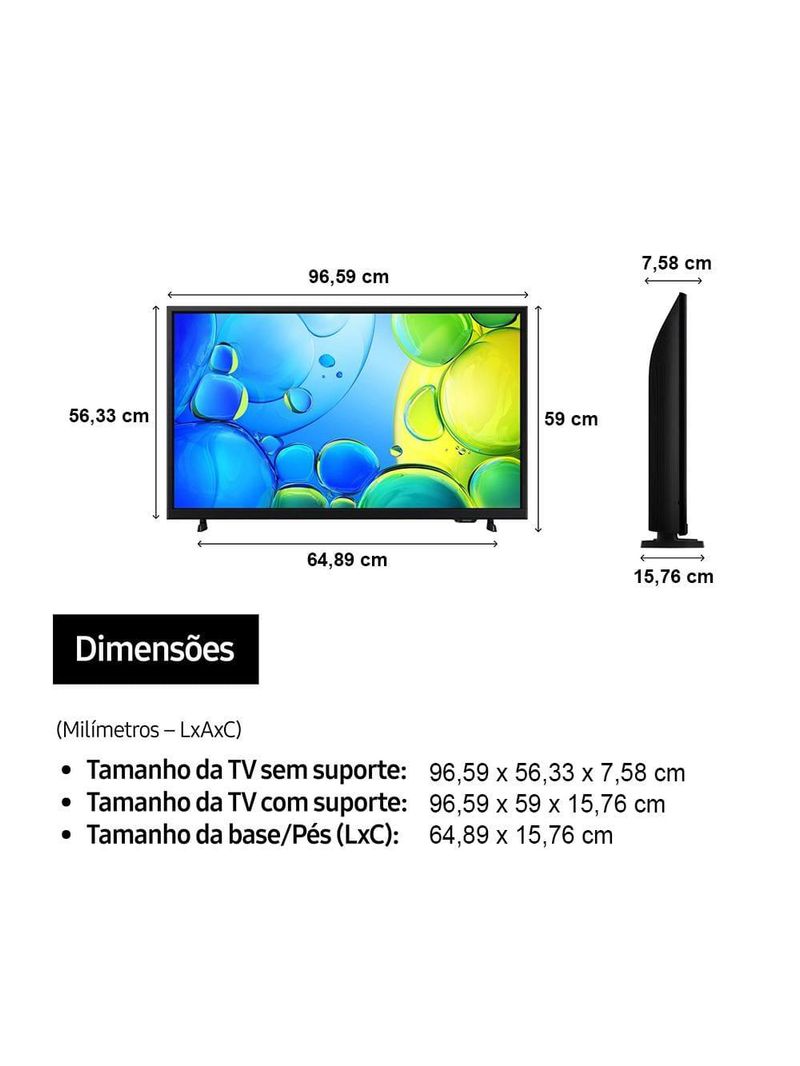 Smart tv 43” samsung full hd un43f6000fgxzd, xbox cloud gaming, hdr, som em movimento virtual, ai energy mode, wi-fi e bluetooth