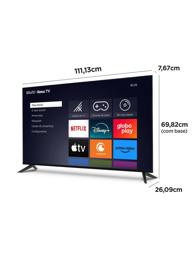 Multi roku tv 50" smart com imagem 4k 4 hdmi 2 usb compatível com alexa e google home - tl059m