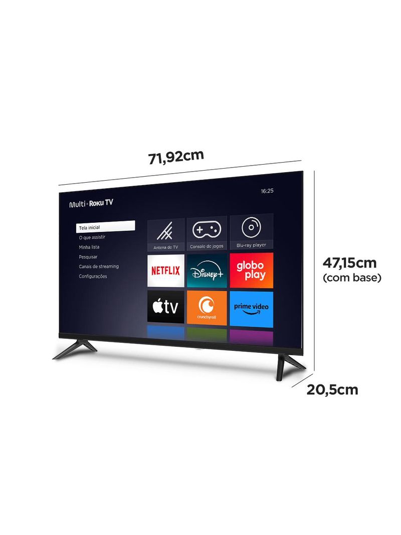 Smart tv multi roku 32" com imagem hd 3 hdmi 2 usb - tl052m