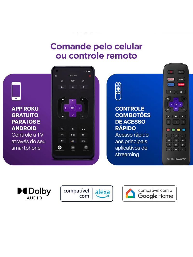 Smart tv multi roku 32" com imagem hd 3 hdmi 2 usb - tl052m