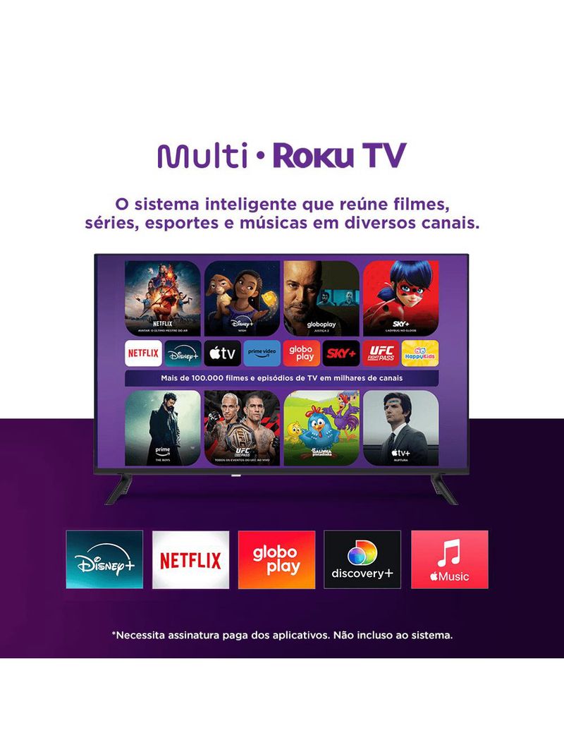 Smart tv multi roku 32" com imagem hd 3 hdmi 2 usb - tl052m
