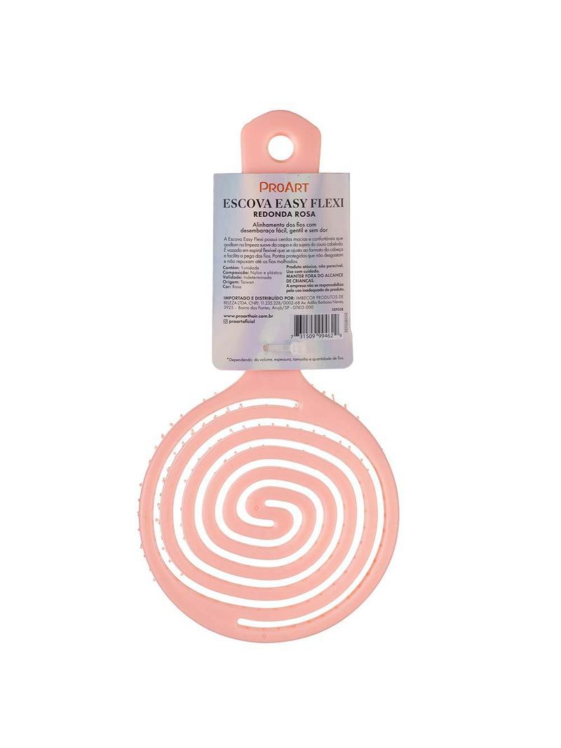 Escova de cabelo redonda proart easy flexi rosa