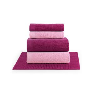 Jogo de banho native toalhas macias costela de adão 100% algodão fio penteado 5 peças rosa e pitáia