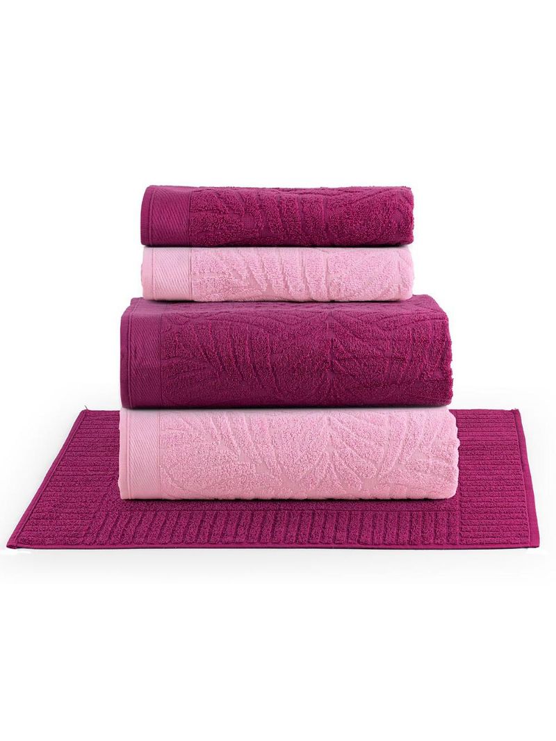 Jogo de banho native toalhas macias costela de adão 100% algodão fio penteado 5 peças rosa e pitáia