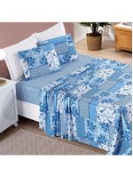 Jogo de cama lençol dallas casal padrão microfibra 4 peças - azul sereno patchwork