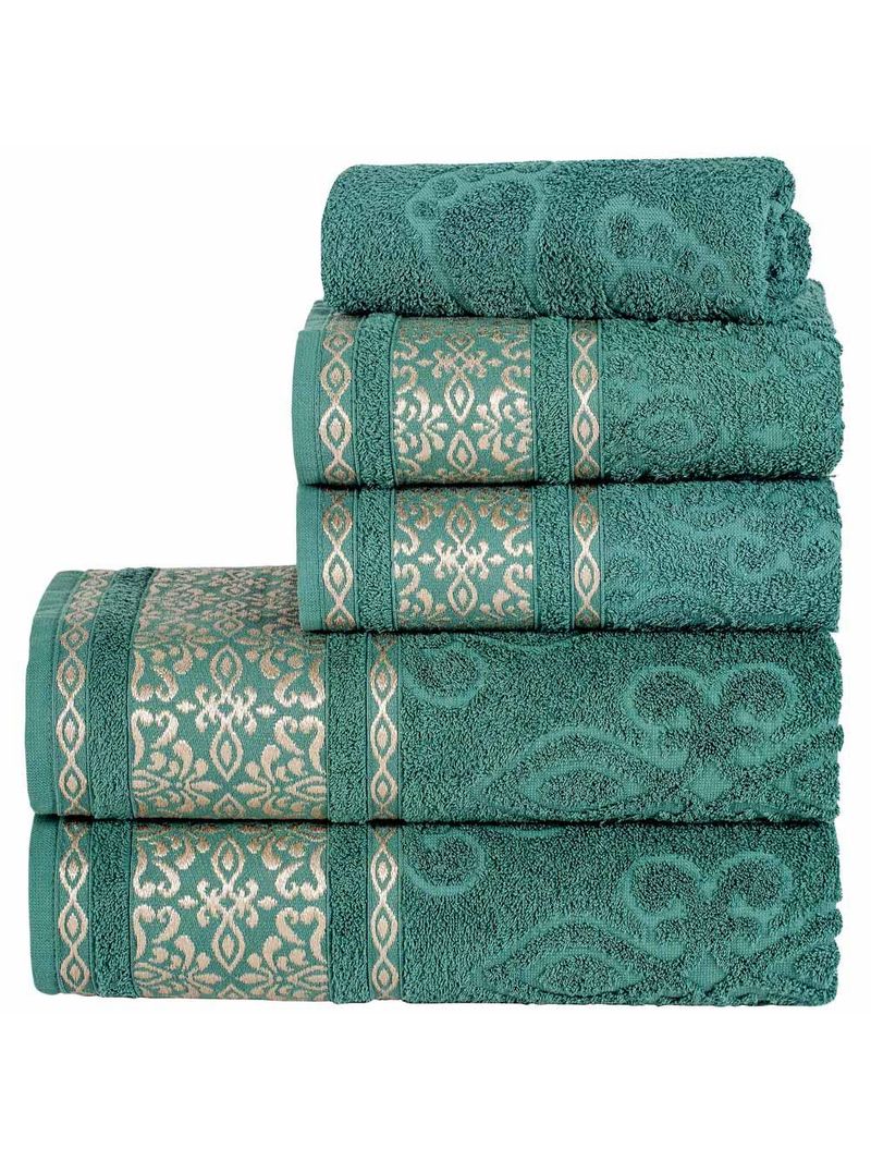 Jogo de banho toalhas malau decorado algodão 5 peças - verde erva doce