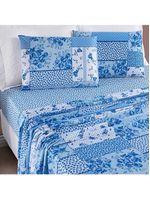 Jogo de cama lençol dallas casal padrão microfibra 4 peças - azul sereno patchwork