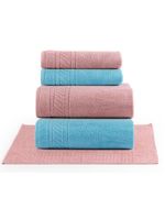 Jogo de banho lummi toalhas macias 100% algodão fio penteado 5 peças rosa e azul