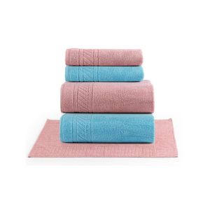 Jogo de banho lummi toalhas macias 100% algodão fio penteado 5 peças rosa e azul