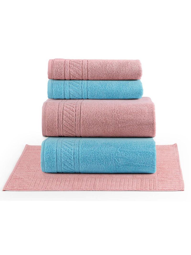 Jogo de banho lummi toalhas macias 100% algodão fio penteado 5 peças rosa e azul