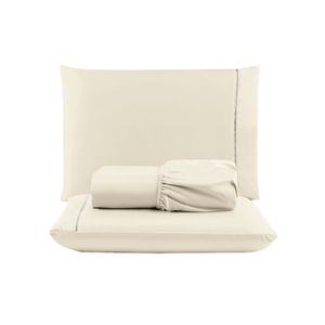 Jogo cama lençol unique queen micro percal 400 fios ponto palito 3 peças - palha