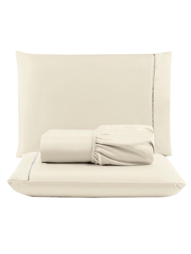 Jogo cama lençol unique queen micro percal 400 fios ponto palito 3 peças - palha