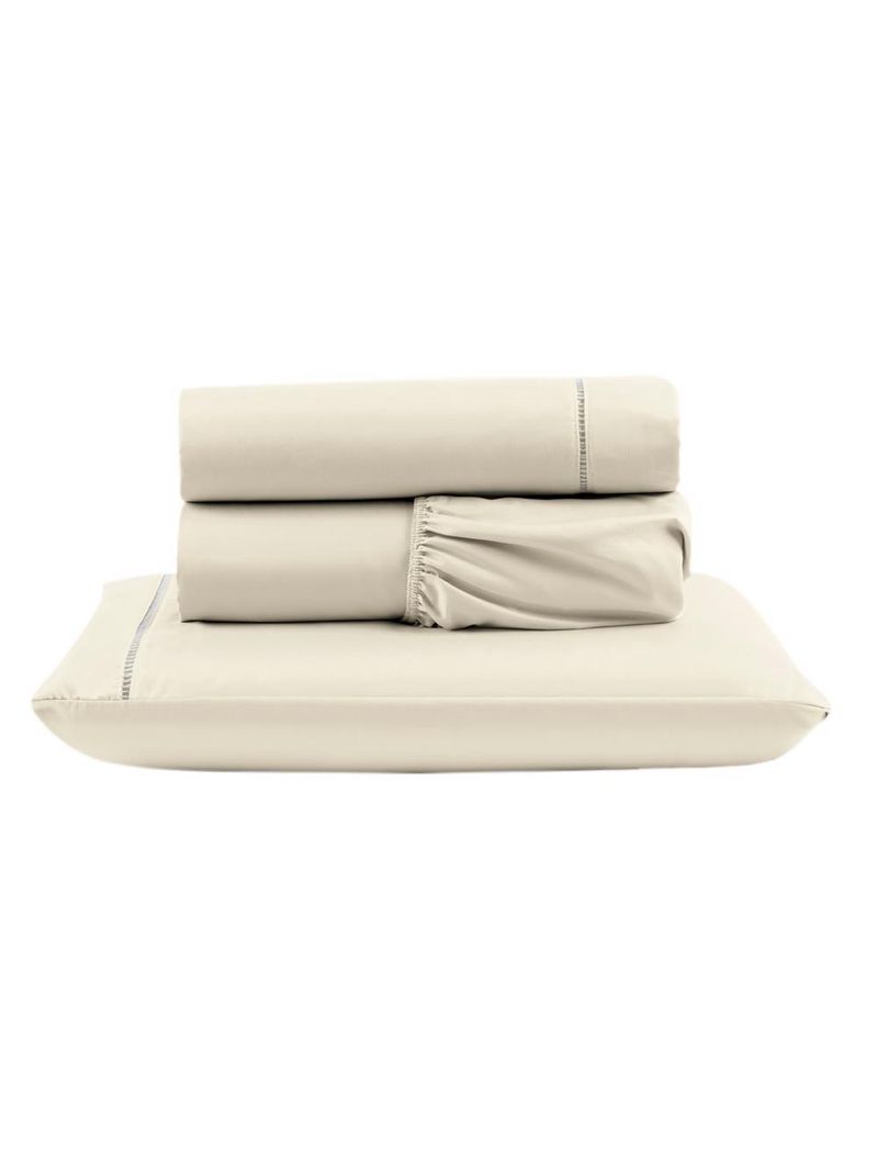 Jogo cama lençol unique solteiro micro percal 400 fios ponto palito 3 peças - palha