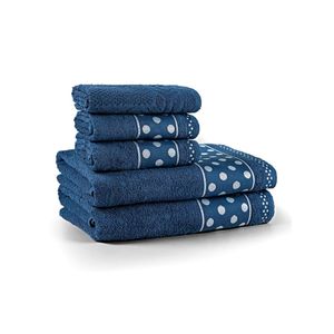 Jogo de banho meggy poá bolinhas toalhas macias 100% algodão 5 peças azul marinho