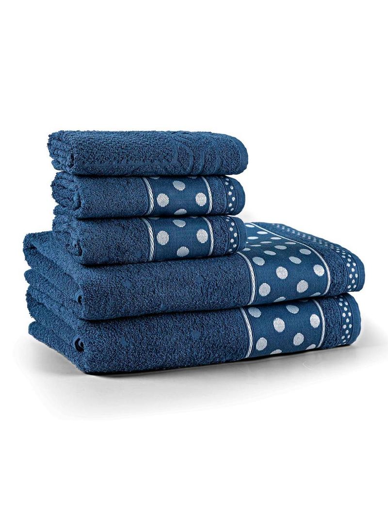 Jogo de banho meggy poá bolinhas toalhas macias 100% algodão 5 peças azul marinho