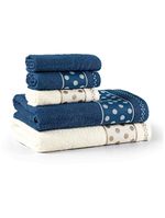 Jogo de banho meggy poá bolinhas toalhas macias 100% algodão 5 peças azul marinho e pérola