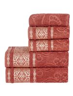 Jogo de banho toalhas malau decorado algodão 5 peças - terracota