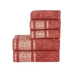 Jogo de banho toalhas malau decorado algodão 5 peças - terracota