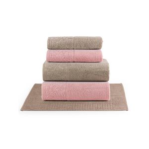 Jogo de banho blume toalhas macias 100% algodão fio penteado 5 peças rosa e bege