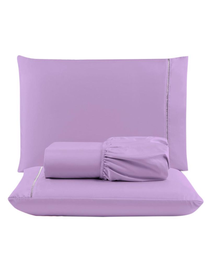 Jogo cama lençol unique queen micro percal 400 fios ponto palito 3 peças - lilás